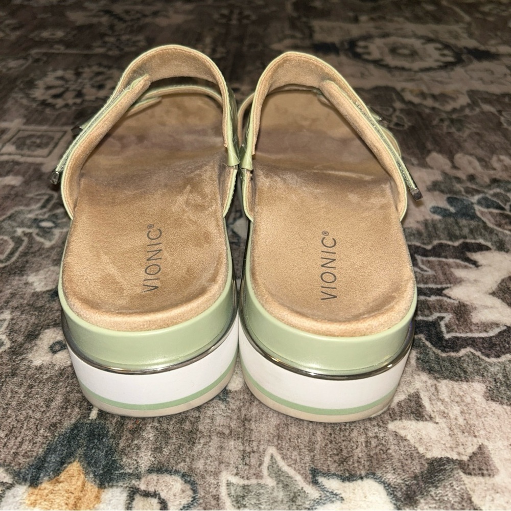 Womens Vionic Brandie Slide Platform Sandal Metallic Shine green Sz 11 - Picture 3 of 8